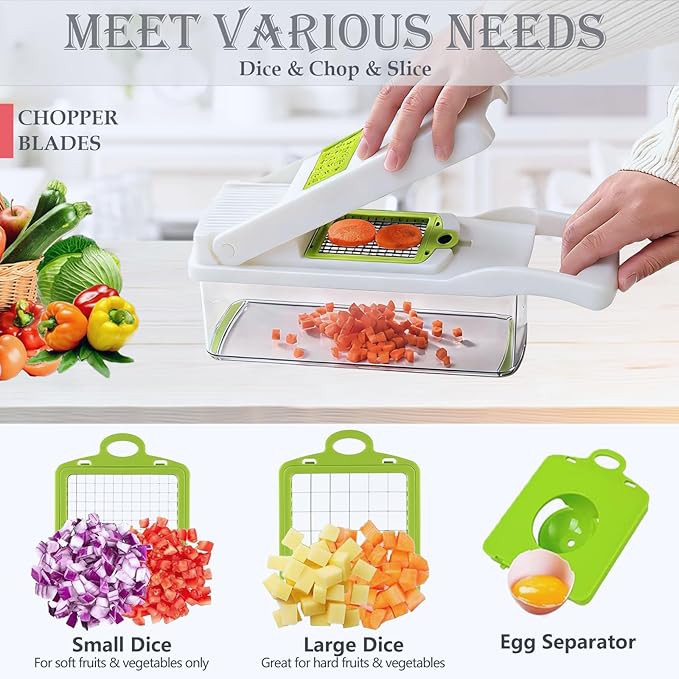 Vegetable Chopper Mandoline Slicer Home Kitchen Appliance Essential Gadget | Pro-Series Veggie Cutter with Container for Food Onion Fruit Salad Potato Christmas Gift House Cooking Supply Tool Item