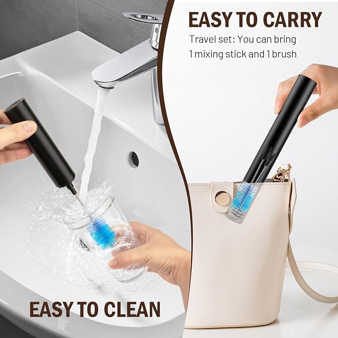Milk Frother Wand for Coffee,Foamer,Latte,Cappuccino,Chocolate,Egg(Black) | Rechargeable Electric Handheld Frother Whisk with 5 Heads 2 Speeds