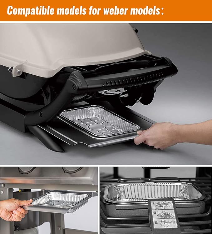 NUPICK 55 Pack 6415 Drip Pans Compatible for Weber Spirit Series, Genesis Series, Q Series Grills, Disposable Aluminum Foil Grease Trays, 8.5" x 6" | Aluminum Pans for Weber Spirit, Genesis Series, Q Series Grills, Disposable Aluminum Foil Grease Trays...