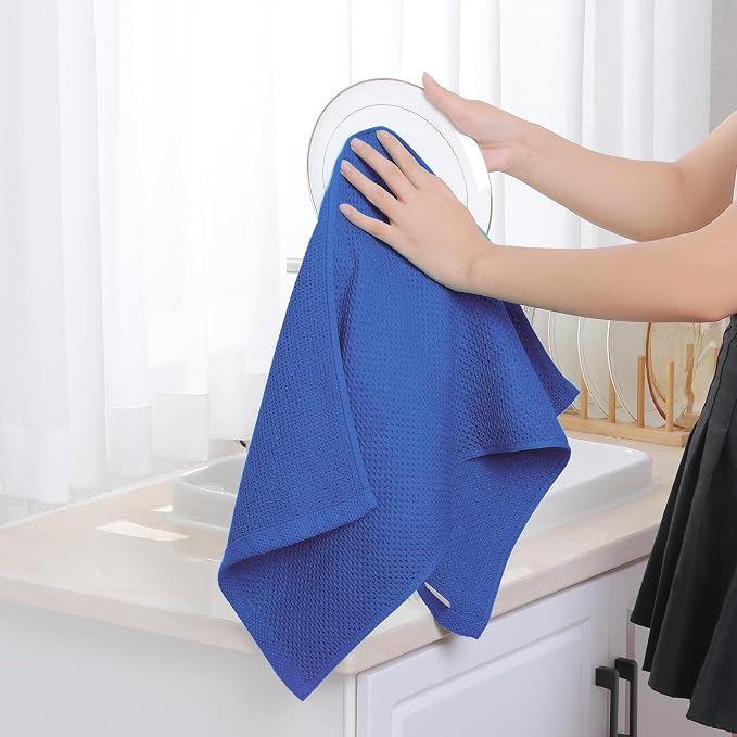 Homaxy 100% Cotton Waffle Weave Kitchen Dish Towels 6-Pack, Blueberry | 13 x 28 Inches, Ultra Soft Absorbent Dish Towels, Quick Drying Cleaning Towels