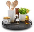 12" Lazy Susan Turntable Organizer for Table Top, Round Wooden Lazy Susan for Cabinet Kitchen Decor Centerpieces Coffee Table, Storage Condiments Spices, Bathroom Vanity Tray for Soap, Black