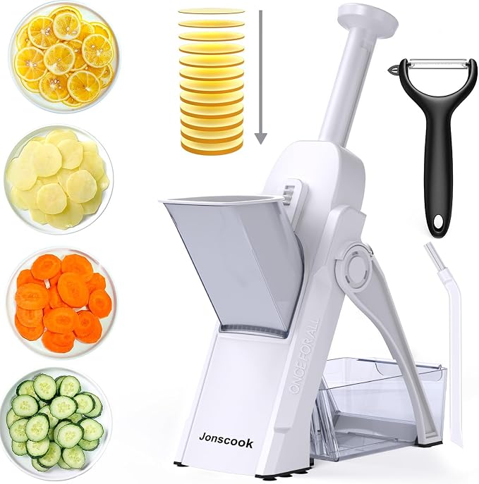 Safe Mandoline Slicer for Kitchen, Professional Vegetable Potato Slicer | 0.1-8 mm Adjustable Thickness, Food Chopper French Fry Cutte, Mandolin, Chopping Artifact Fast Veggie (just Slice, White)