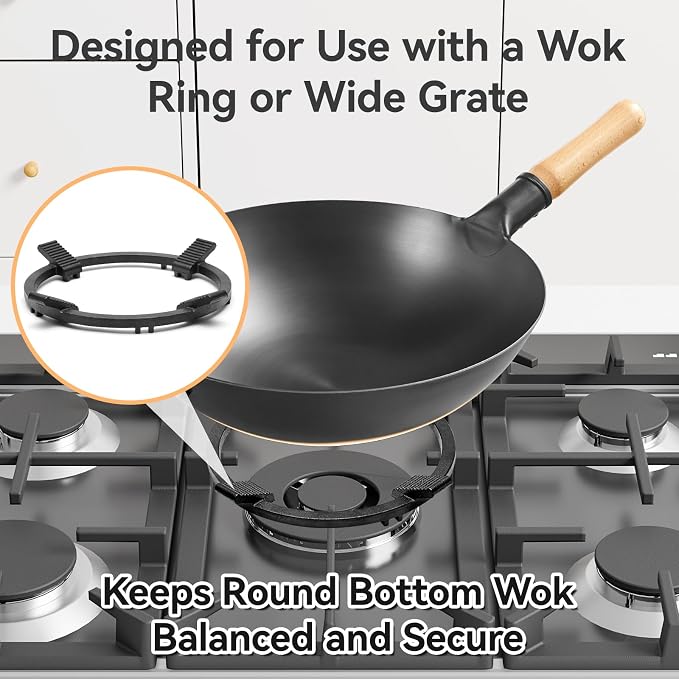 WANGYUANJI 8.3" Cast Iron Wok Ring for Gas Burner - Universal Stove Adapter for Round Bottom Woks, Heavy Duty Non-Slip Support Rack Fits 6.7" Cookware, Stable & Heat-Resistant Stove Grate Stand