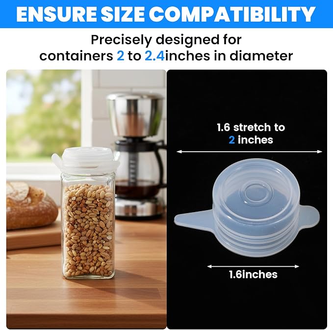 8 Pack 1.6 Inch Silicone Stretch Lids Small Mouth Sealed Can Covers | for Food Storage, Toppers, Mason Jar Lid, Elastic Bottle Bowls Caps, for Yogurt Jars, Milk Bottles, Dishwasher Freezer Safe