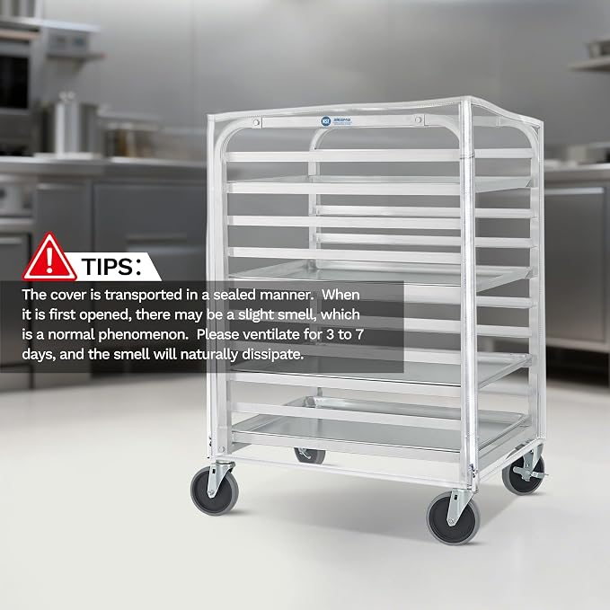 BIEAMA 10 Tier Full Size Bun Rack Cover, Commercial Bakers Racks Cover | Clear PVC Sheet Pan Rack Cover with 2 Sided Zippers, 27" L x 21" W x 33" H