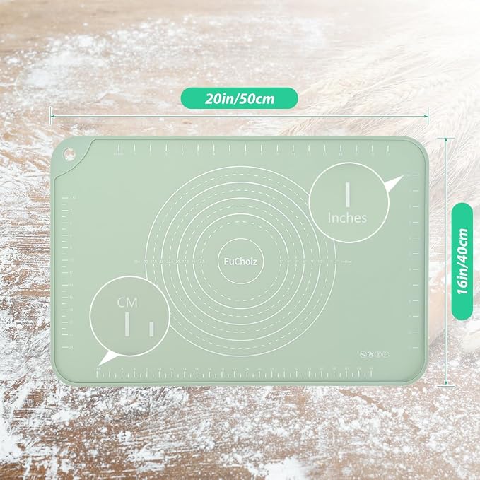 Silicone Pastry Mat 20"*16" Extra Thick Non Stick Baking Mat Food Grade Silicone Dough Rolling Bake Mat with Edge Heightening Green