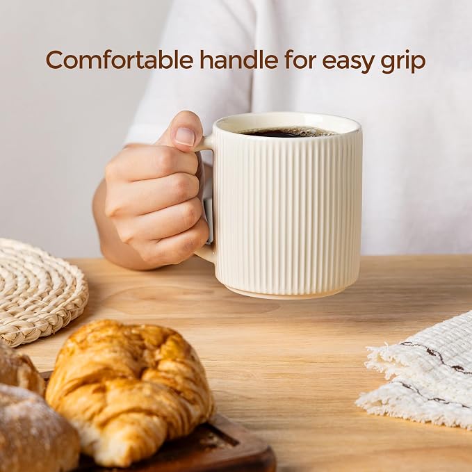 theterra Ceramic Coffee Mugs Set of 6, 14.2 oz Coffee Cups with Handle | Handmade, Suitable for Latte, Tea, Milk, Beer & Hot Cocoa, Beige