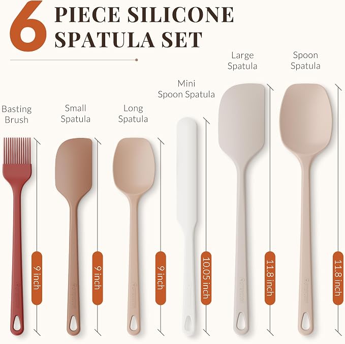 Astercook 6-Piece Silicone Spatula Set, 560°F Heat Resistant Rubber Spatulas with Stainless Steel Core, Nonstick Safe & Dishwasher Safe Baking Spatula Set for Cooking & Mixing, Macaron Pastel Colors