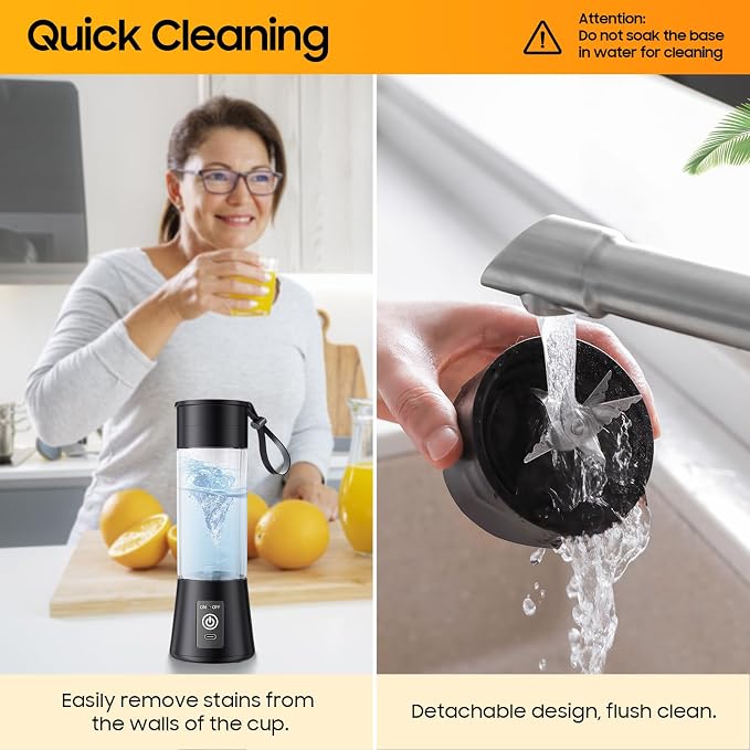 Portable Personal Size Mini Blender - 2026 New Upgrade Smoothies Blender | Small Blender with 380Ml Traveling BAP Free Cup for Sports/Home, 6 Blades Easily Squeeze Fresh Juice, 20000Rpm/Min Speed