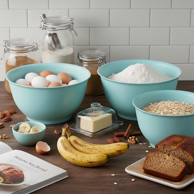 TP Melamine Mixing Bowl Set with Lids, Salad Bowl Set of 3, Glossy Teal | Nesting Design,Break-resistant,Pasta & Salad Prep, Baking Prep, Space-saving Storage, Freezer Safe, Dishwasher Safe