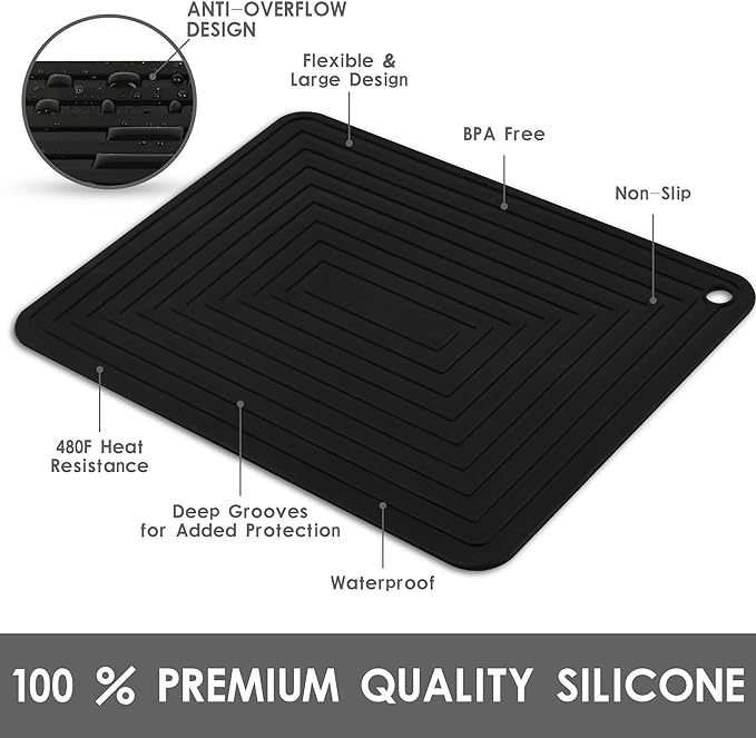 Trivets for Hot Dishes, Silicone Trivet Pads for Kitchen, Silicon Trivets for Hot Pots and Pans, Big Silicone Pot Holders, Trivet for Quartz Countertops, Heat Resistant Mats Set 2 Black