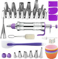 Dessert Decorating Syringe Set, Icing Piping Kit Stainless Steels Cake Decorating Tools 30 Piping Icing Nozzles Cupcake Decorating Kit - Purple