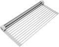 20.5 x 15.5 Inch Roll-Up Dish Drying Rack, Fits Across Sink Openings up to 19.5 Inches, Heavy-Duty Premium Silicone, Strong Support, Non-Slip, Heat-Resistant, Warm Gray