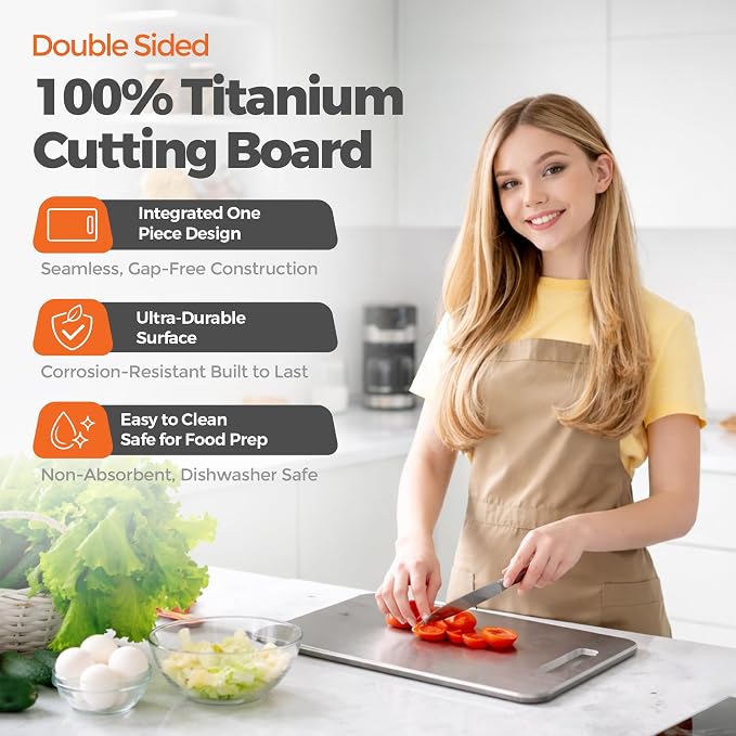 Titanium Cutting Board Set of 3, SGS Lab Tested Double-Sided Chopping Board | Safe for Meat, Vegetables, Fruits, Raw, & Cooked Food Prep, Non-Toxic Material, Dishwasher & Food Grade Safe (M+L+XL)