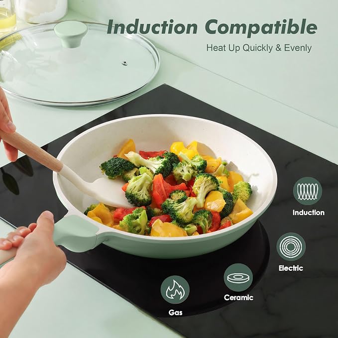 SENSARTE Nonstick Ceramic Frying Pan Skillet, 8 Inch Omelet Pan, Healthy Non Toxic Chef Pan, Induction Egg Pan with Heat Resistant Handle, Dishwasher Safe, PFAS-Free, Green