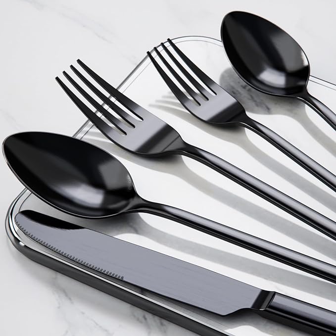 Black Silverware Set, 30 Piece Flatware Set for 6, 18/10 Stainless steel Cutlery Set for Home Kitchen and Restaurant