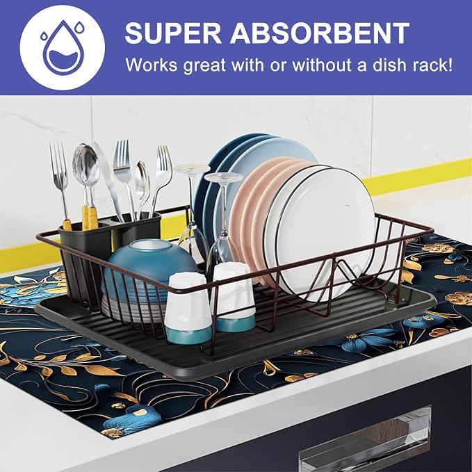 HOMETITUTE Blue Gold Butterfly Stove Top Cover 28x20 Diatomite Mat