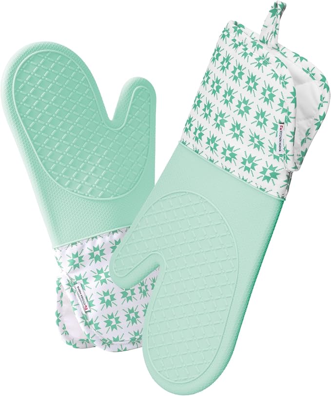 Kitchen Mama UltraShield Silicone Oven Mitts, Gem-Teal | Heat Resistant, Non-Slip Surface, Waterproof, Flexible, Durable