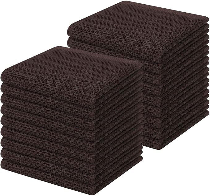 Homaxy 100% Cotton Waffle Weave Kitchen Dish Cloths 18-Pack, Dark Brown | 12 x 12 Inches, Ultra Soft Absorbent Dish Towels, Quick Drying Dish Rags with Hanging Loop