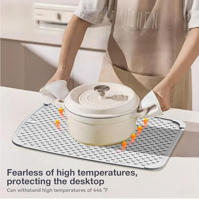 2-Pack Silicone Multi-Use Mats (14" & 12") ¨C All-Purpose Hot Pad, Non-Slip Drying Mat, Counter Protector in Light Gray