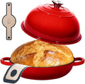 6QT Enameled Cast Red Iron Dutch Oven For Sourdough Bread Baking | Dutch Oven Pot With Lid,Non-stick Sourdough Baking Pan with Bread Dome,Round Ceramic Dutch Oven Pot for Homemade