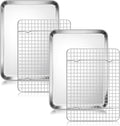 Homikit Quarter Sheet Pan with Wire Rack (2 Baking Sheet+2 Rack), 12" x 10" | Stainless Steel Quarter Baking Tray with Grid Cooling Rack for Toaster Oven Roasting, Metal Bacon Cookie Pan, Dishwasher Safe