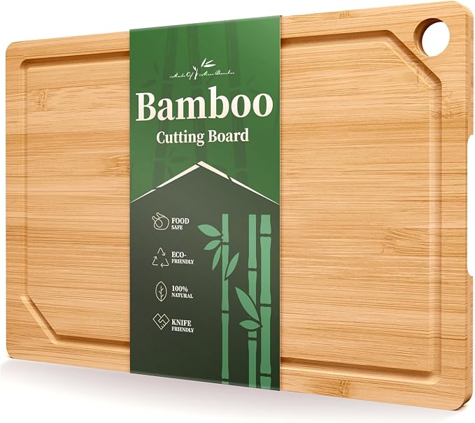 Kitsure Bamboo Cutting Board for Kitchen, Medium, Natural | Multi-Sizes Wooden Cutting Boards for Chopping & Serving, Convenient Kitchen Essentials, Deep Juice Grooves