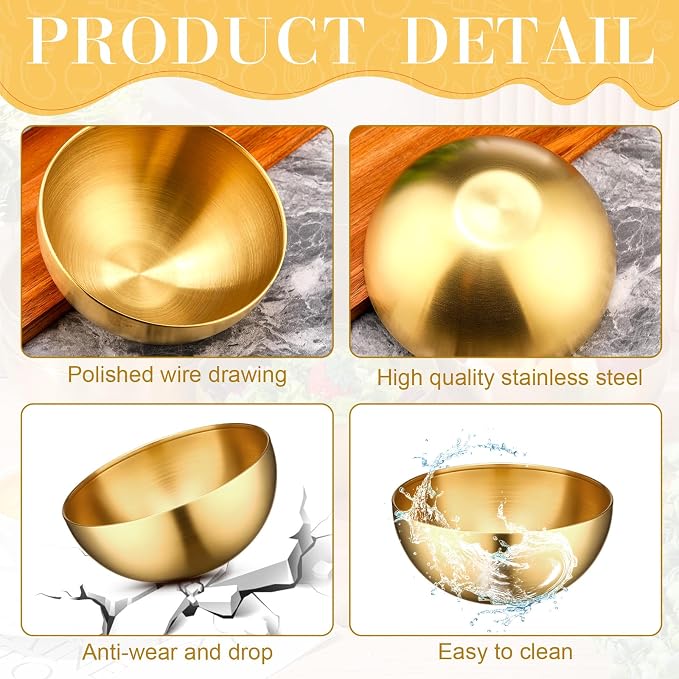 Nuogo 10 Pcs Gold Bowls 5.9 Inch Stainless Steel Mixing Bowls Decorative Esthetician Bowl for Facial Metal Serving Bowl for Holiday Birthday Party Wedding Baking Prepping Salad Fruit Soup