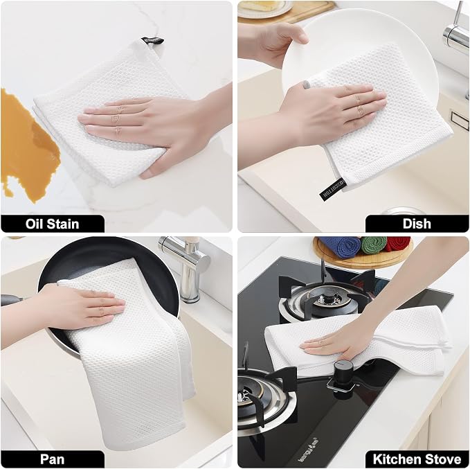 Homaxy 10 Pack 100% Cotton Kitchen Towels and Dishcloths Set, White | 12 x 12 Inches and 13 x 28 Inches Kitchen Towels Set, Ultra Soft Absorbent Dish Cloths for Washing Dishes