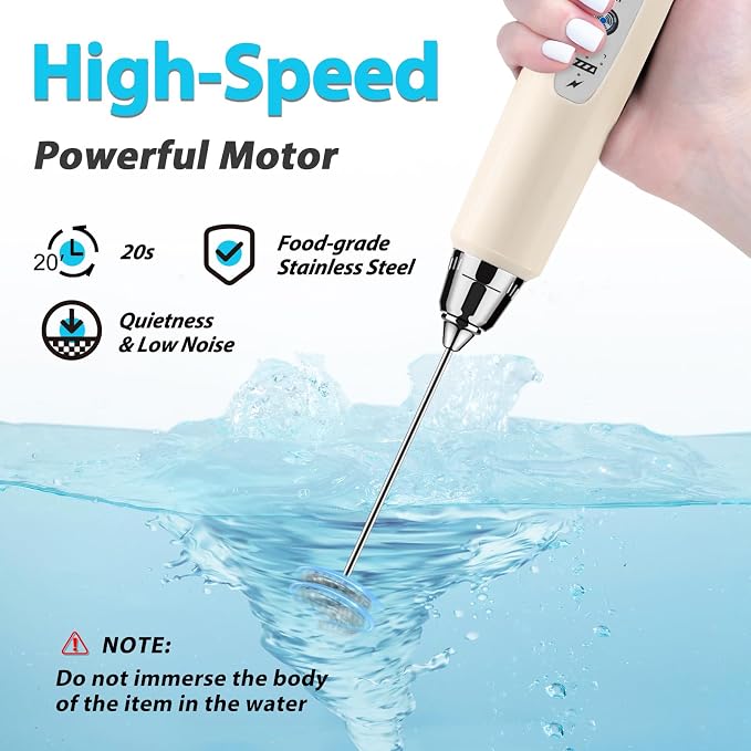 Milk Frother Wand Rechargeable Handheld Electric Whisk 3 Speed Adjustable | Coffee Frother Wand with 3 Stainless Whisks Electric Foam Maker Drink Mixer Blender for Latte Cappuccino Matcha Egg