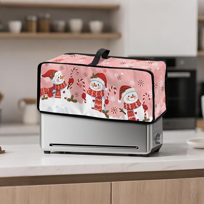 ZDCUSTOM Christmas Toaster Cover 2 Slice Pink Snowman Toaster Covers Long Slot Slim Dust Protector, Machine Washable Thin Small Appliance Covers for Kitchen