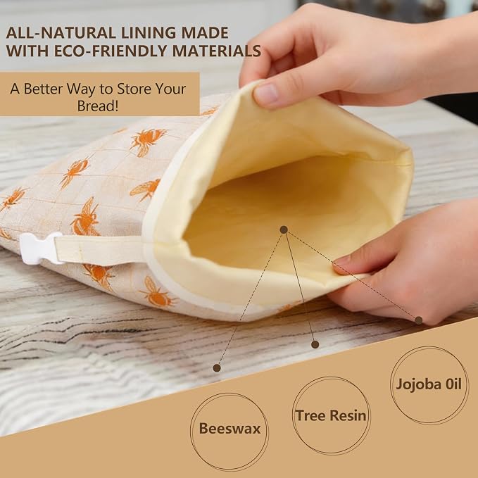 Reusable Beeswax Bread Bags for Homemade Bread & Sourdough, 2-Pack XL Airtight Food Storage Bags, Organic Cotton Linen Covers - Freezer-Friendly Freshness Preservation Keeps Fresh Longer