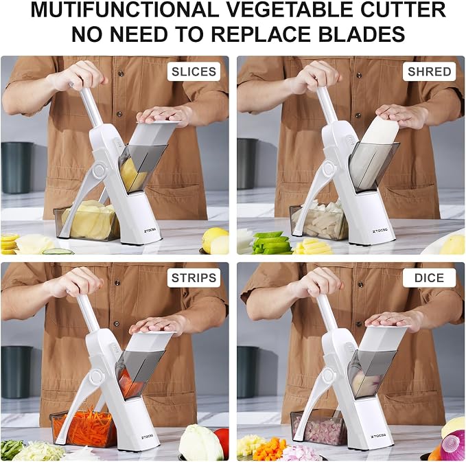 Safe Mandoline Slicer for Kitchen, Vegetable & Food Cutter (Only Slice) | Thickness Adjustable 0.1-8 mm, Potato Slicer for Chips, Easy to Clean, Storage, Kitchen Faster Slice, Dishwasher-safe (White)