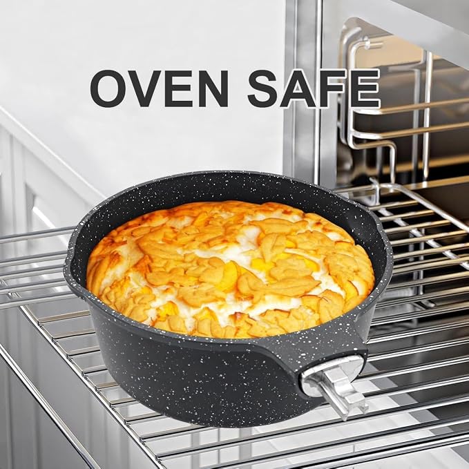 2 Qt Nonstick Saucepan with Lid, Sauce Pot with Pour Spout, Black | Detachable Handle, Suitable for All Stoves, Including Induction, Oven Safe, PTFE & PFAS & PFOA Free