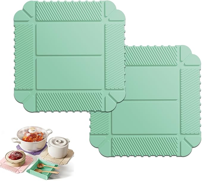 Magnetic Silicone Trivet Mat - Heat Resistant Hot Pad for Hot Dishes, Pots & Pans, Non-Slip Table & Countertop Protector (2, Green)