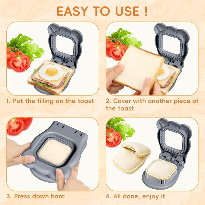 Sandwich Cutters for Kids Lunch, Breakfast Crustless Sandwich Maker | Sandwich Cutter and Sealer Circle Cookie Cutter Bread Decruster Lunch Box Accessories for Kids Children Adults