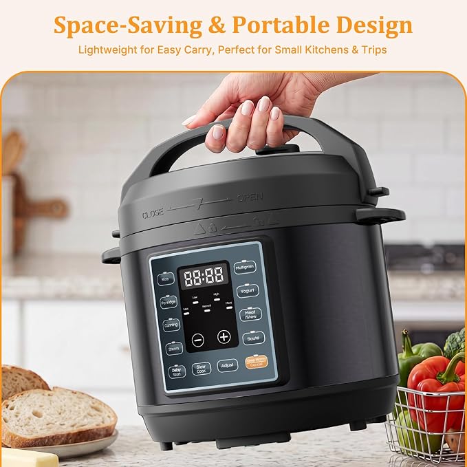 NEWBULIG 10-In-1 Electric Pressure Cooker, 3 Quart Multi Cooker for Rice, Stew and Steam, Small Programmable Stainless Steel Pot with Slow Cook Function and Ceramic Inner Pot