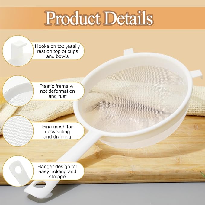 4 Pcs Plastic Kefir Fine Mesh Strainer Set, Nylon Kefir Food Strainers Fine Sieve Colander Sifter for Straining & Transferring Tea, Juice, Pasta