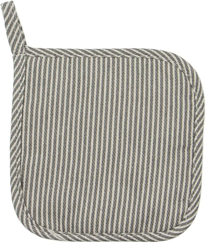Cotton Oven Mitts and Pot Holders Set, Grey Stripes, Set of 3 | Quilted Oven Mitts Heat Resistant, Pot Holders and Oven Mitts For Kitchen