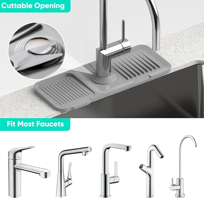 14.6'' Faucet Mat for Kitchen Sink [5°Slope Fast Self-draining] Kitchen Sink Splash Guard Silicone Kitchen Sink Faucet Mat Splash Guard for Kitchen Sink Area Tidy Splash Faucet Guard Draining Mat