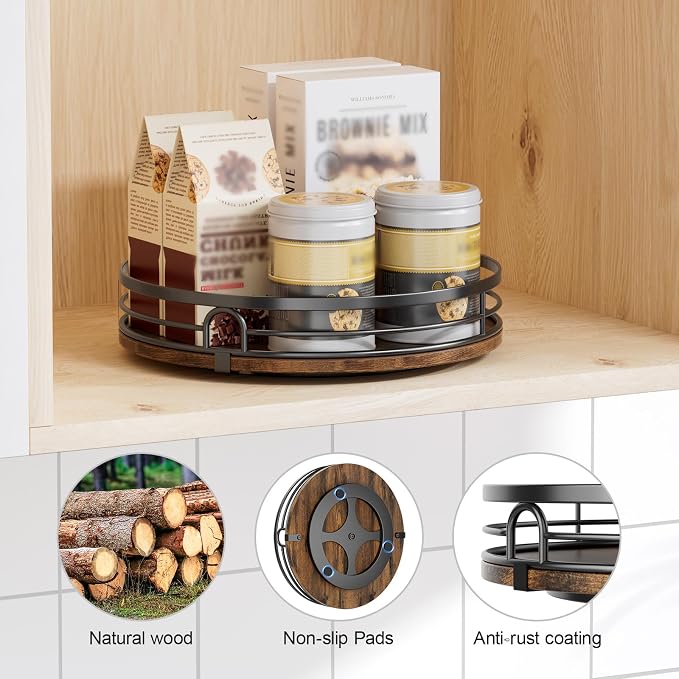LAMU 2 Pack 10'' 12'' Lazy Susan Turntable Organizer for Cabinet, Round Wood Lazy Susan for Table Top, Countertop, Pantry, Spice, Bathroom Vanity, Coffee, Decor