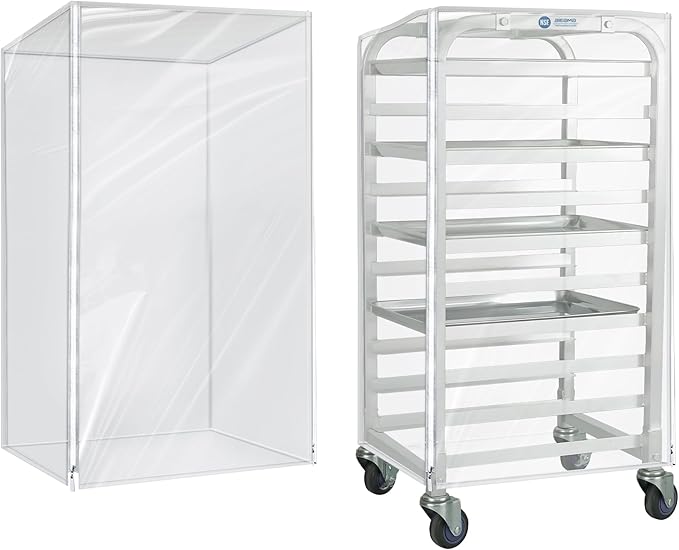 BIEAMA 10 Tier Half Size Bun Rack Cover, Commercial Bakers Racks Cover | Clear PVC Speed Pan Rack Cover with 2 Sided Zippers, 18.5"L x 16"W x 32.5"H