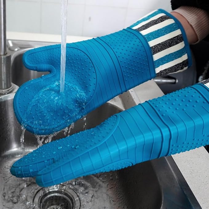 Heat Resistant 550 Degree Oven mitt, Silicone Oven Hot Mitts - 1 Pair, Extra Long Professional Baking Oven Gloves - Food Safe,Pot Holders Cooking,Grilling,Kitchen (Navy)