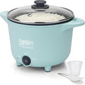 AshGlen Small Rice Cooker 2-Cup uncooked/ 4-Cup Cooked, Mini Hot Pot Electric, Mini Electric Pot, Ceramic Rice Cooker, Small Rice Steamer, Noodle & Oatmeal Cooker, Dual Modes, Single Serve, Aqua