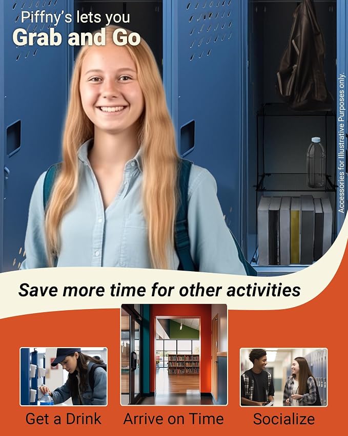 Piffny Locker Organizer Shelf, Stackable, Extra Tall, Fits Standard Size School Lockers (Black 2 Pack)
