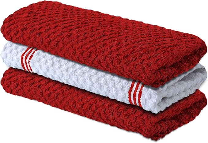 Infinitee Xclusives Kitchen Towels - 3 Pack - Cotton Dish Towel |15" x 25"| | 100% Cotton, Highly Absorbent Tea Towels - Lint Free, Soft, Durable & Quick Dry, Ideal for Drying Dishes & Kitchen Cleaning