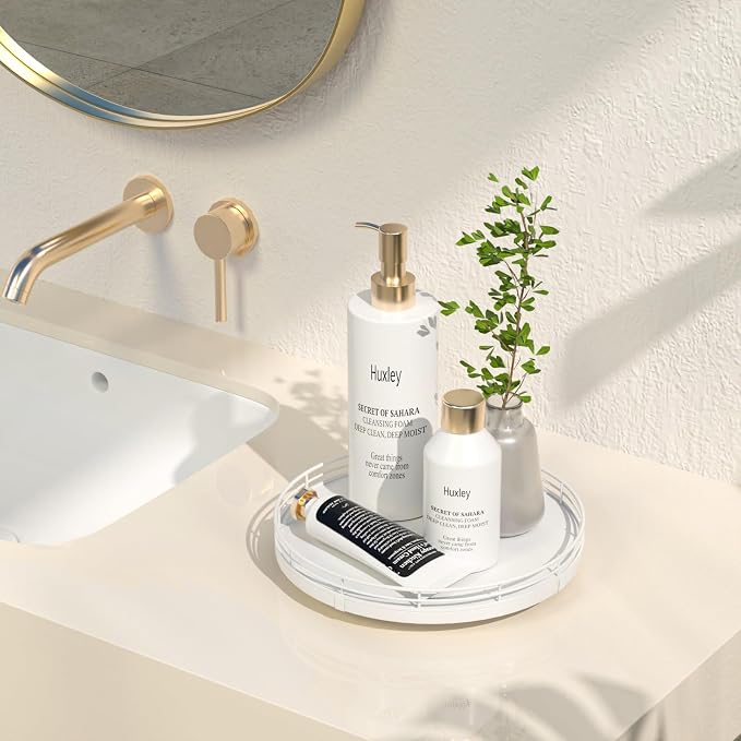 Oroyutor 9-Inch Oak Lazy Susan Vanity Tray, White Finish | Rotating oak tray organizes spices, toiletries and decor on kitchen counters, bathroom vanities, dining and coffee tables.