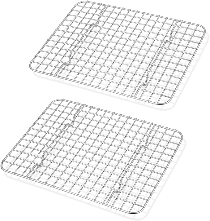 TeamFar Cooling Rack, 8.75”x6.25” Stainless Steel Baking Grid Wire Rack | Mini Roasting Grilling Cooking Racks for Cookie Cake Bread, Fit Toaster Oven Pan for Christmas Party, Dishwasher Safe- 2PCS