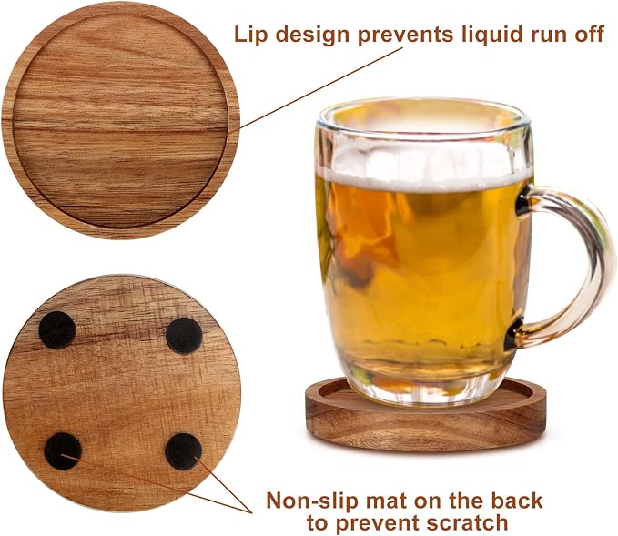 Wood Coasters Set of 4 Farmhouse Outdoor Coster for Drink Patio Table Decor | Cute Wooden Coaster with Holder Rustic Coffee Bar Accessories Kitchen and Dining Room Decoration Aesthetic Cool Cup Coasters
