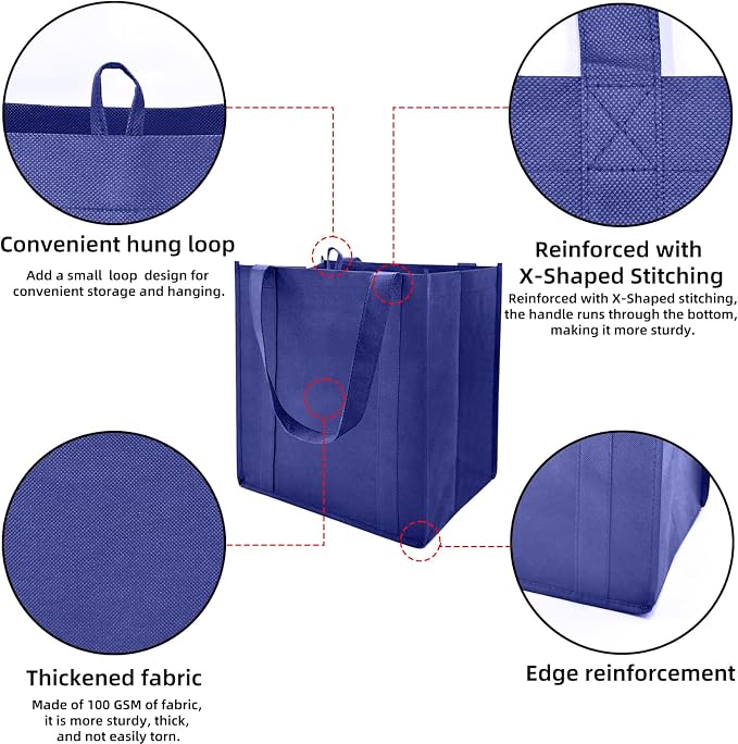 10 pack Reusable Grocery Bags,Thick Bottom-Shopping Bag for Groceries | Heavy Duty Large Shopping Totes,Reusable Bags With Handles ,Foldable,Washable ,Load Capacity Over 45 Pounds